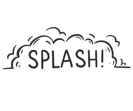 Hand drawn cloud speech bubble element with splash text. Comic doodle sketch style. Explosion cloud icon. Isolated vector illustration.のイラスト素材