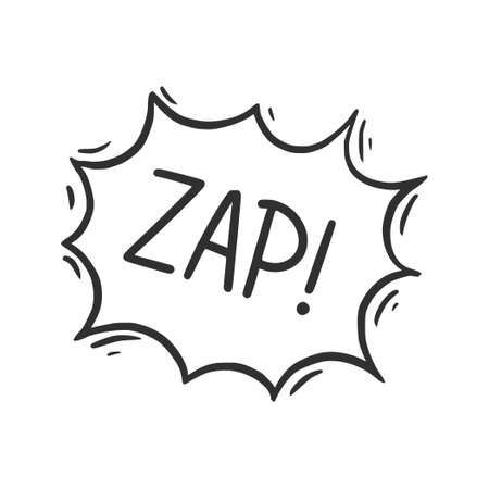 Hand drawn cloud speech bubble element with zap text. Comic doodle sketch style. Explosion cloud icon. Isolated vector illustration.のイラスト素材