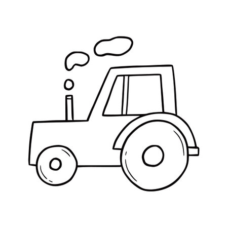 Hand drawn farm tractor. Doodle sketch style. Drawing line simple tractor icon. Isolated vector illustration. ..のイラスト素材