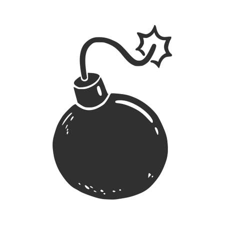 Hand drawn bomb with fire element. Comic doodle sketch style. Bomb for explosion concept icon. Vector illustration.のイラスト素材