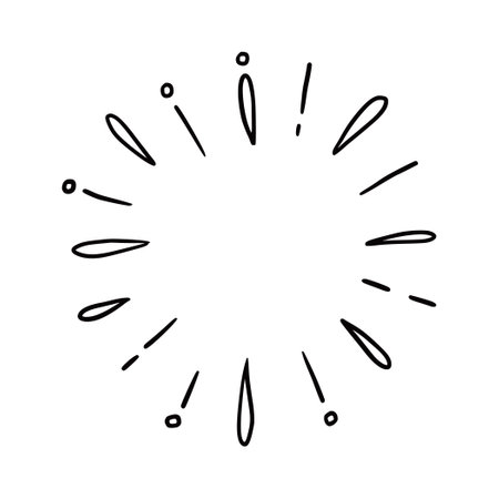 Line doodle ray, sparkle, sunburst. Hand drawn sketch style sunshine, starburst. Vector illustration.のイラスト素材