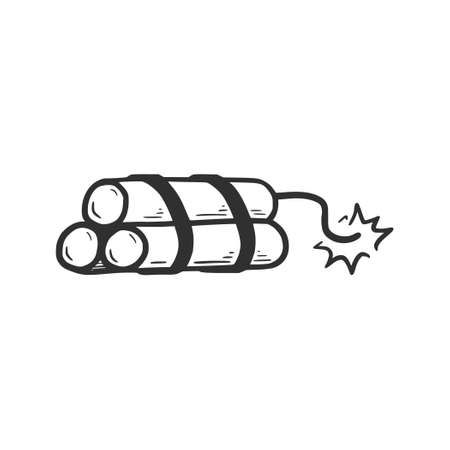 Hand drawn dynamite with fire element. Comic doodle sketch style. Dynamite for explosion concept icon. Vector illustration.のイラスト素材