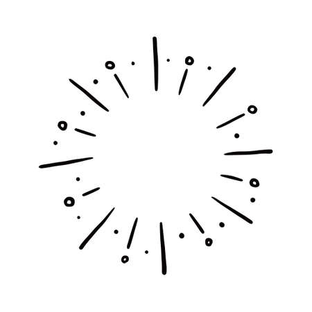 Line doodle ray, sparkle, sunburst. Hand drawn sketch style sunshine, starburst. Vector illustration.のイラスト素材