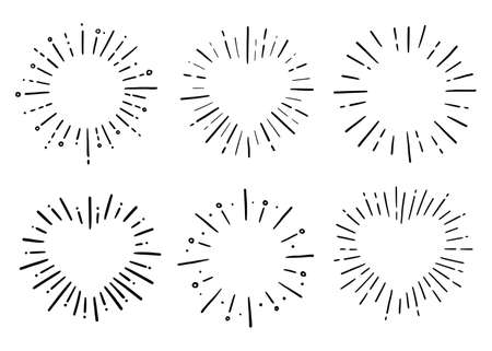 Heart shape burst. Hand drawn sketch style. Heart vector illustration for sunburst frame, love quote.のイラスト素材