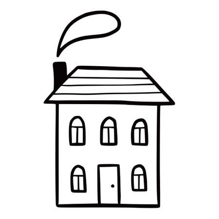Hand drawn cute house. Doodle sketch style home. House building with window, roof. Vector illustration for home icon.のイラスト素材