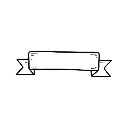 Ribbon banner element. Doodle sketch scribble style. Hand drawn ribbon vector illustration.のイラスト素材