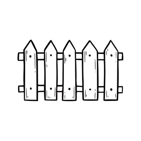 Hand drawn wooden fence. Doodle sketch style. Drawing line simple fence icon. Isolated vector illustration.のイラスト素材