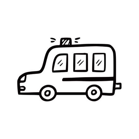 Police car. Doodle sketch scribble style. Hand drawn toy car vector illustration.のイラスト素材