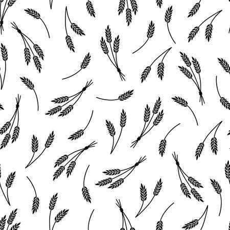 Wheat, barley, rice pattern for cereal background. Hand drawn sketch style oat seamless pattern. Wheat vector illustration.のイラスト素材
