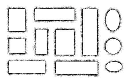 Stencil spray paint frame set. Grunge graffiti style black frame. Isolated vector illustration with drop paint border. Stencil spray effect.のイラスト素材