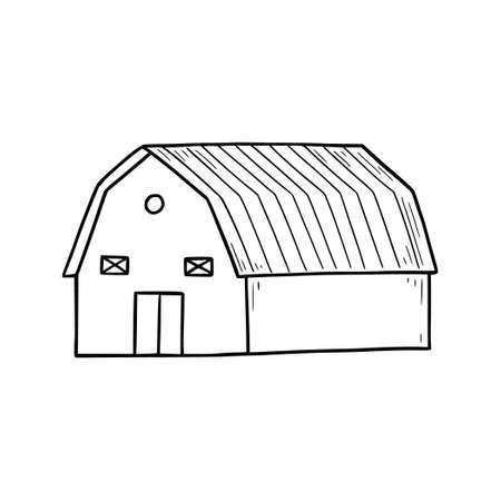 Hand drawn farm burn house. Doodle sketch style. Drawing line simple barn building icon. Isolated vector illustration.のイラスト素材