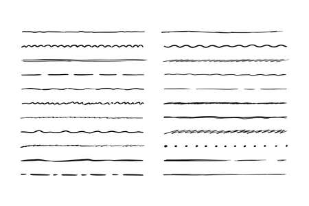 Line of hand drawn rough shape. Sketch scribble pencil stroke style. Horizontal wave and zigzag doodle line. Vector illustration for border, frame.のイラスト素材