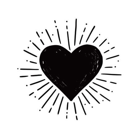 Heart hipster sunburst. Hand drawn sketch style. Black heart vector illustration for grunge frame, love quote.のイラスト素材