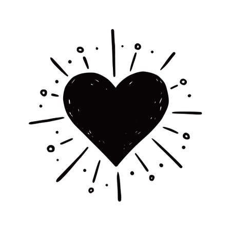 Heart hipster sunburst. Hand drawn sketch style. Black heart vector illustration for grunge frame, love quote.のイラスト素材