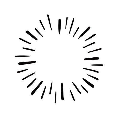 Line doodle ray, sparkle, sunburst. Hand drawn sketch style sunshine, starburst. Vector illustration.のイラスト素材