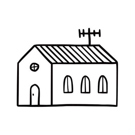 Hand drawn cute house. Doodle sketch style home. House building with window, roof. Vector illustration for home icon.のイラスト素材