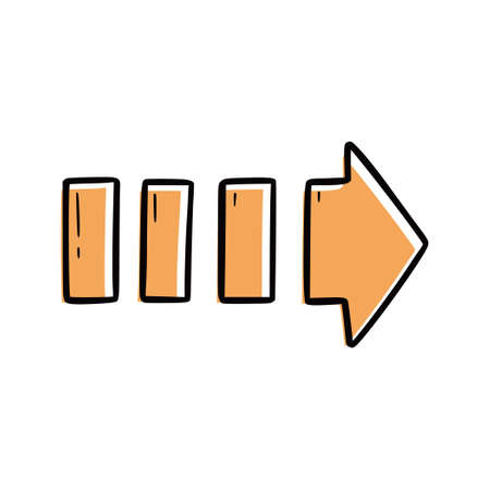 Orange arrow element. Doodle sketch scribble style. Hand drawn arrow vector illustration for right marker.のイラスト素材