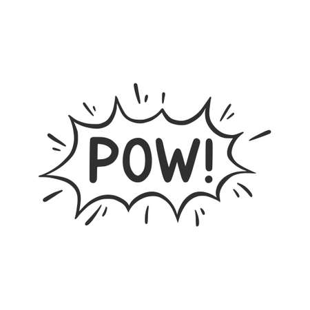 Hand drawn cloud speech bubble element with pow text. Comic doodle sketch style. Explosion cloud icon. Isolated vector illustration.のイラスト素材