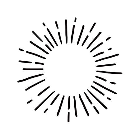 Hand drawn sunburst shine ray and sparkle element. Doodle sketch style. Circle burst of sun, star. Vector illustration.のイラスト素材