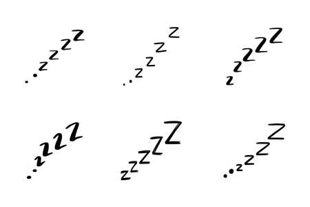 Sleep zzzz doodle symbol set. Sleepy dream icon. Doodle comic sketch style vector illustration.のイラスト素材