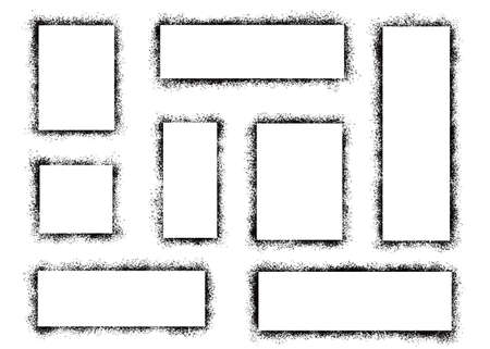 Stencil spray paint frame set. Grunge graffiti style black frame. Isolated vector illustration with drop paint border. Stencil spray effect.のイラスト素材
