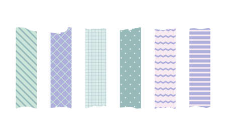 Washi masking tape set. Cute scotch paper sticker for scrapbook. Tape set of japanese style with ribbon, dot decorative element.のイラスト素材