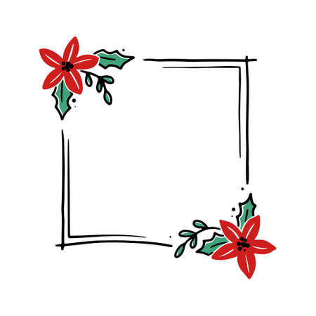 Chrirtmas floral frame with rectangle shape. Doodle hand drawn style wreath frame. Vector illustration for christmas, wedding decoration.のイラスト素材