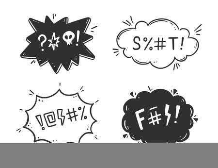 Swear word speech bubble set. Curse, rude, swear word for angry, bad, negative expression. Hand drawn doodle sketch style. Vector illustration.のイラスト素材