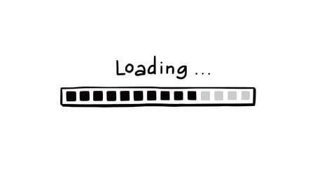 Loading bar doodle element. Hand drawn line sketch style. Slow download speed, progress status, internet load bar concept. Isolated vector illustration.のイラスト素材
