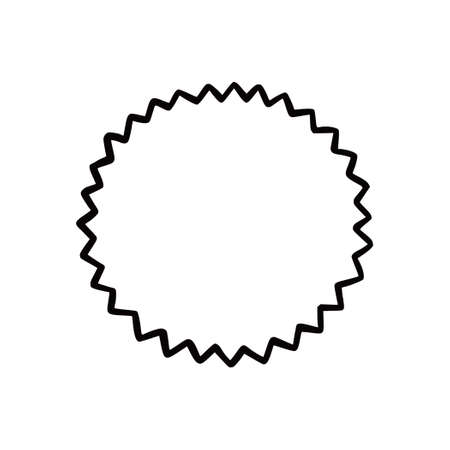 Hand drawn circle zigzag badge. Rustic grunge style circle badge for frame, label, burst border. Vector illustration. Drawn brush scribble line.のイラスト素材