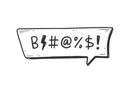 Swear word speech bubble. Curse, rude, swear word for angry, bad, negative expression. Hand drawn doodle sketch style. Vector illustration isolated on white background.のイラスト素材
