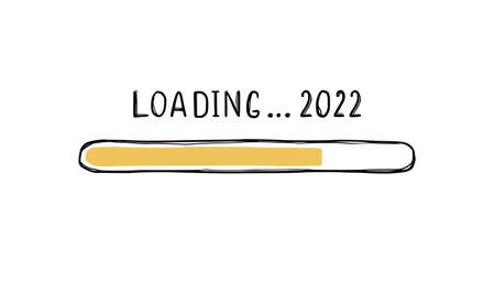 2022 New year loading bar doodle. Christmas soon, year end load bar concept. Hand drawn line sketch style. Isolated vector illustration.のイラスト素材