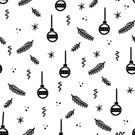 Christmas doodle ball seamless pattern. Hand drawn style winter christmas pattern. Vector illustration.のイラスト素材