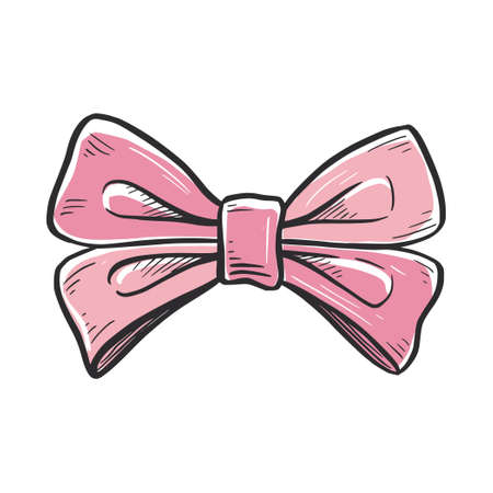 Tie bow color doodle sketch. Hand drawn sketch vintage ribbon neck bow for wedding, fashion element. Isolated vector illustration.のイラスト素材