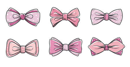 Tie bow color doodle sketch. Hand drawn sketch vintage ribbon neck bow for wedding, fashion element. Isolated vector illustration.のイラスト素材