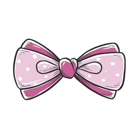Tie bow color doodle sketch. Hand drawn sketch vintage ribbon neck bow for wedding, fashion element. Isolated vector illustration.のイラスト素材