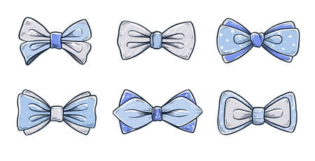 Tie bow color doodle sketch. Hand drawn sketch vintage ribbon neck bow for wedding, fashion element. Isolated vector illustration.のイラスト素材