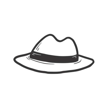 Hat fedora isolated icon. Hand drawn doodle sketch style. Drawing line simple detective hat. Isolated vector illustration.のイラスト素材