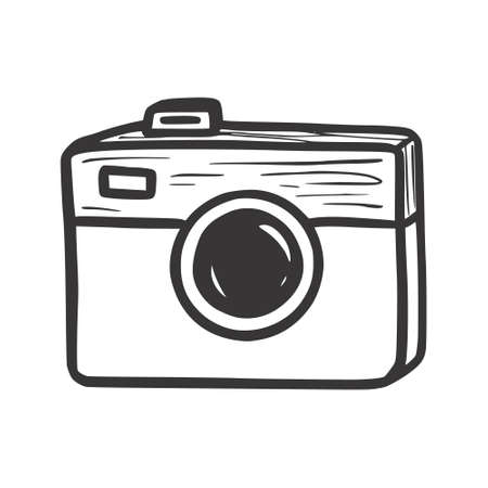 Photo camera vector illustration. Hand drawn sketch doodle scribble style. Photograph camera sketch icon.のイラスト素材