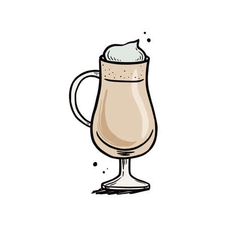 Hand drawn coffee drink with glass cup. Sketch doodle style. Coffee cup isolated vector illustration.のイラスト素材