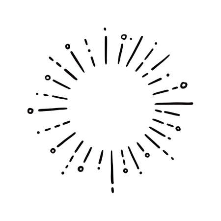 Line doodle ray, sparkle, sunburst. Hand drawn sketch style sunshine, starburst. Vector illustration.のイラスト素材