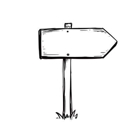 Sketch direction sign. Hand drawn doodle style. Wooden signpost. Vector illustration.のイラスト素材