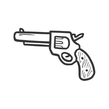 Hand drawn revolver gun element. Comic doodle sketch style. Cowboy, western concept icon. Isolated vector illustration.のイラスト素材