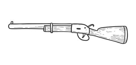 Hand drawn shot gun element. Doodle sketch style. Drawing line simple hunting rifle icon. Isolated vector illustration.のイラスト素材