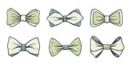 Tie bow color doodle sketch. Hand drawn sketch vintage ribbon neck bow for wedding, fashion element. Isolated vector illustration.のイラスト素材