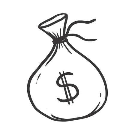 Hand drawn money bag element. Doodle sketch style. Drawing line simple money bag icon. Isolated vector illustration.のイラスト素材