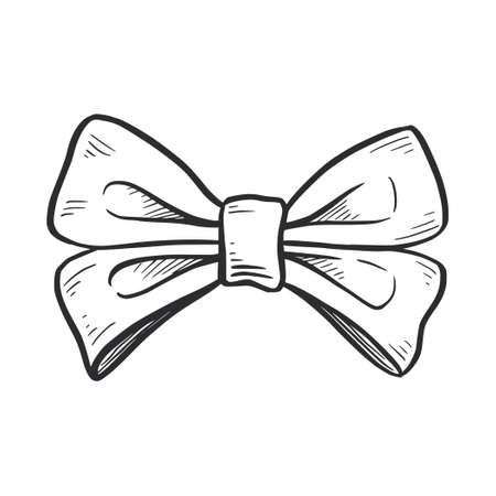 Tie bow doodle sketch. Hand drawn sketch vintage ribbon neck bow for wedding, fashion element. Isolated vector illustration.のイラスト素材