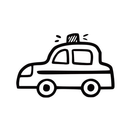 Police car. Doodle sketch scribble style. Hand drawn toy car vector illustration.のイラスト素材