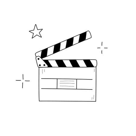 Cinema clapboard clickcer line icon. Clapperboard isolated doodle drawing element. Vector illustrationのイラスト素材