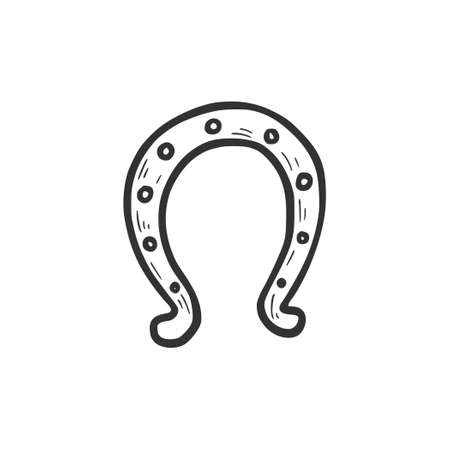Hand drawn horseshoe element. Comic doodle sketch style. Horseshoe for cowboy, western concept icon. Vector illustration.のイラスト素材